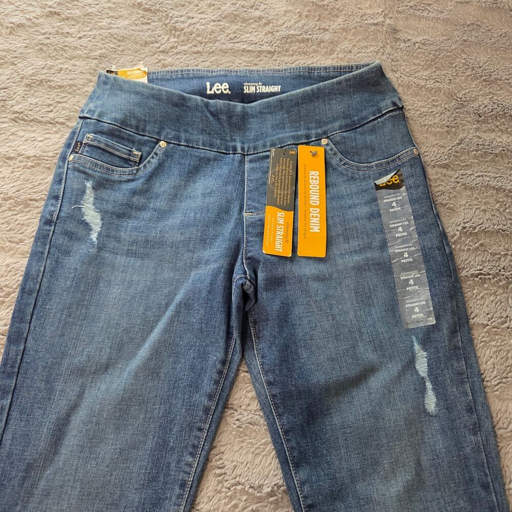 LEE Slim Straight Slimming Fit Pull On Denim Jeans Size 4P NWT